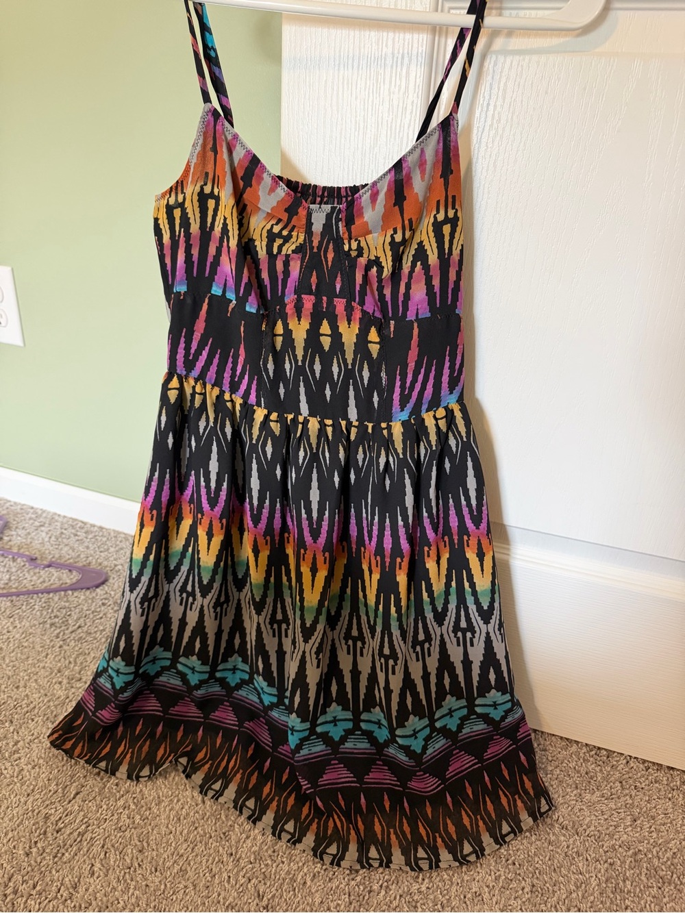 Forever 21 Black Multicolor Ikat-Pattern Spaghetti Strap Mini Dress